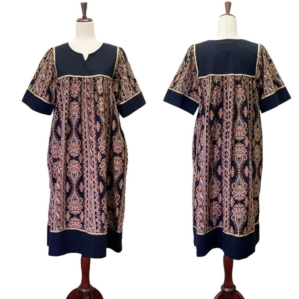 Krist Gudnason California Boho House Dress Size Large Black Paisley Caftan MuMu - Picture 12 of 13
